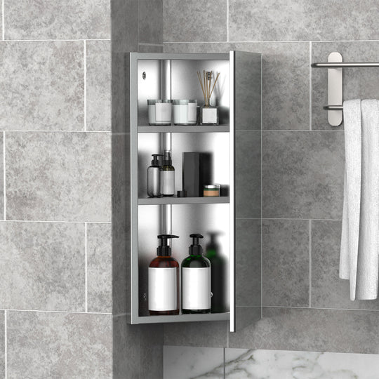 Wall mounted Bathroom Corner Mirror Storage Cabinet Stainless Steel with Single Door