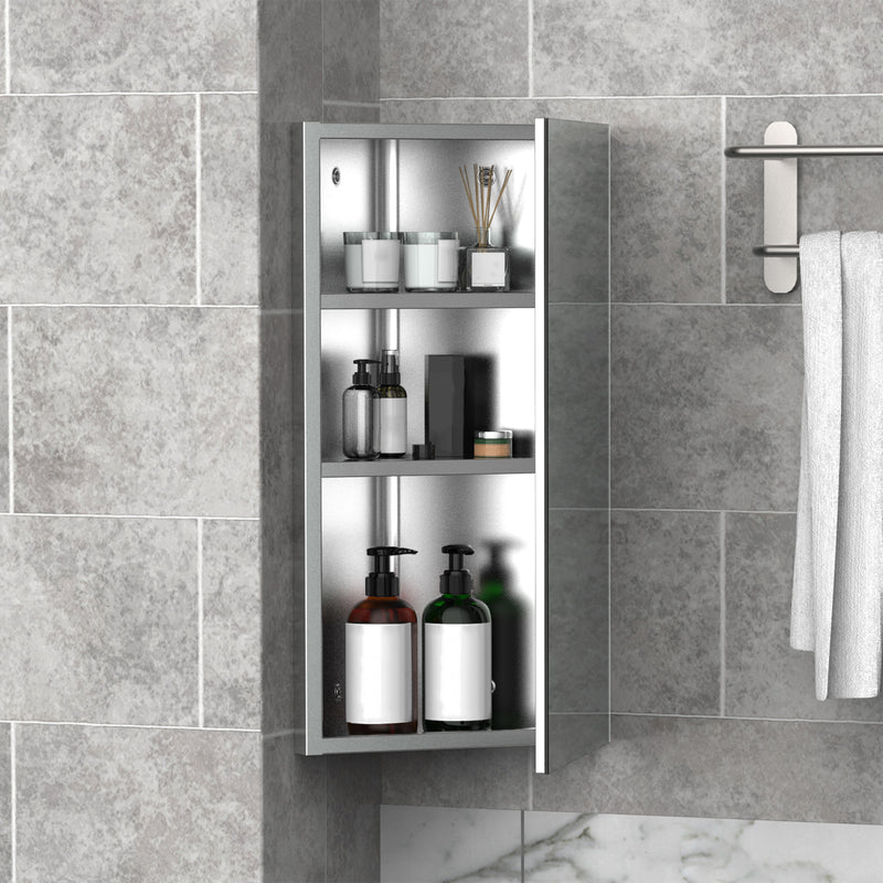 Wall mounted Bathroom Corner Mirror Storage Cabinet Stainless Steel with Single Door