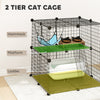 2 Tier Cat Cage Crate, DIY Pet Playpen with 2 Doors, Ladder, Hammock, Perch, Indoor Playpen for Kittens, Black