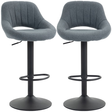 Swivel Bar Stools Set of 2, Linen Upholstered Counter Height Barstools with Round Metal Base