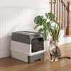 Cat Litter Box with Lid, Enclosed Kitty Litter Box with Pull-Out Drawer Tray, Scoop, 4 Deodorization Bags, Grey