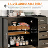 Modern Sideboard Buffet Cabinet with Drawers and Beadboard Door Cupboard Kitchen Storage Cabinet, Black
