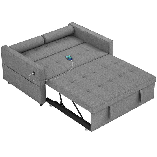 Pull Out Sofa Bed, Sleeper Sofa Couch with USB Ports, Small Linen Loveseat Futon Couch for Living Room