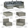 6 Pieces Outdoor PE Rattan Wicker Patio Furniture Sofa Set with Thick Cushions, Deluxe Garden Sectional Couch with Glass Top Table, Mixed Grey and Dark Grey