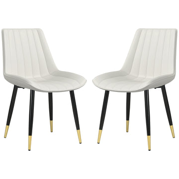 Dining Chairs Set of 2, Modern Kitchen Chair with PU Leather Upholstery and Steel Legs for Living Room, Bedroom, Cream White