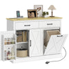 7 Gallon Tilt Out Garbage Cabinet, Kitchen Island with Charging Station, 2 Drawers, 4 Door Racks