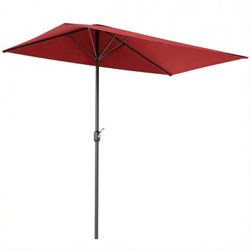 8ft Half Round Umbrella Outdoor Balcony Parasol Patio Garden Outdoor Window Sun Shade w/ 5 Ribs