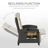 Wicker Recliner Chair with Adjustable Backrest and Footrest, Washable Cushion, Side Tray, Khaki