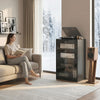 5-Tier Media Cabinet, Media Stand with Adjustable Shelves, Tempered Glass Doors, and Cable Management, Distressed White