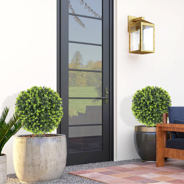 2 Pack 1.3ft Artificial Ball Eucalyptus Topiary with Ground Stake, UV Resistant Faux Greenery for Indoor Outdoor