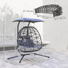 Double Wicker Egg Swing Chair with Canopy, Foldable Hanging Egg Chair with Stand Cushion Headrest