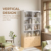 Bookshelf with 8 Cubbies and 4 Drawers, 5-Tier Double Wide Bookcase with Storage, Standing Book Cabinet, White