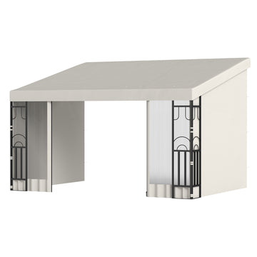 10' x 13' Outdoor Pergola, Wall Mounted Hardtop Lean-to Gazebo with 2 Curtains and 2 Nettings, UV Resistant, for Patio, Deck, Beige
