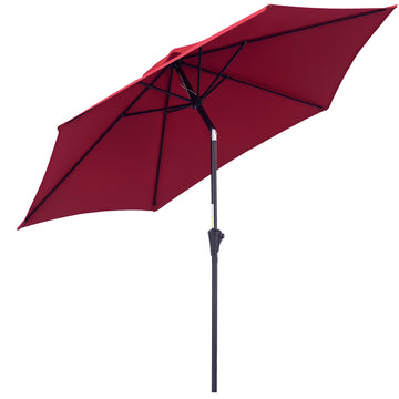 8.5FT Patio Umbrella, Round Garden Parasol with 6 Ribs, Market Sunshade Tilt Canopy w/ Crank Handle for Outdoor, Wine Red