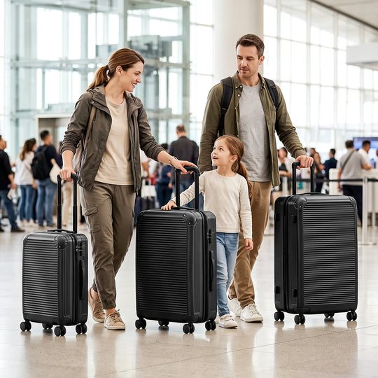 3-Piece Luggage Set, Carry On & Checked Suitcase Set with TSA Lock, Hard Shell, 20/24/28 Inch, Black