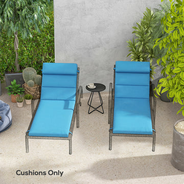 Patio Chaise Lounge Chair Cushions Replacement Sun Lounger Pads with Headrest and Ties, Set of 2, Turquoise