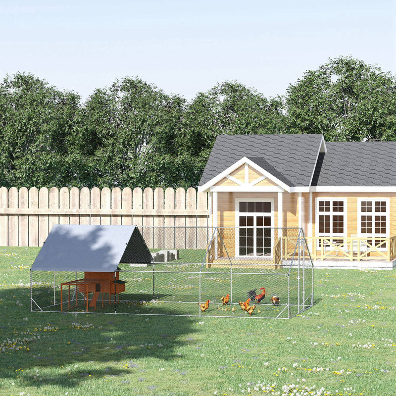 Metal Chicken Coop with Water- and UV-Protection Cover for Backyard Hen, Duck, Rabbit, 32.8' x 9.8' x 6.4'