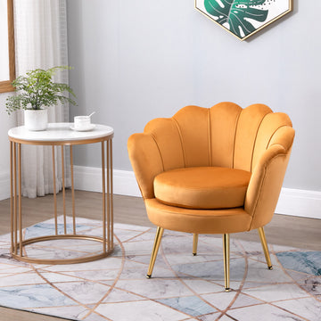 Modern Accent Chair, Velvet-Touch Fabric Leisure Club Chair with Gold Metal Legs for Bedroom, Yellow