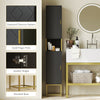 Tall Bathroom Storage Cabinet, Modern Narrow Bathroom Cabinet with Diamond Chevron Pattern and Adjustable Shelf, Black