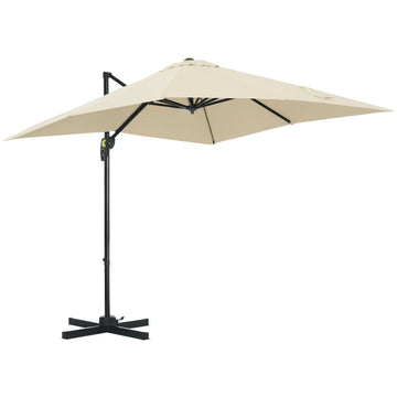 8' x 8' Square Patio Hanging Offset Umbrella with 360° Rotation, Aluminum Outdoor Cantilever Parasol with Crank & Tilt, Sun Canopy Shelter with Cross Base, White