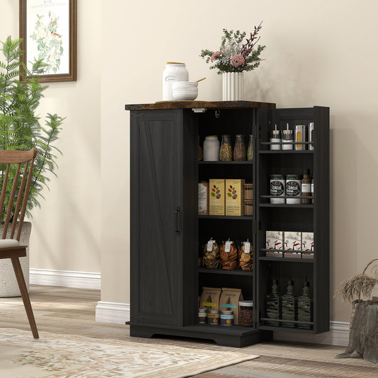 Garde-manger de cuisine style ferme avec portes et étagères réglables, noir