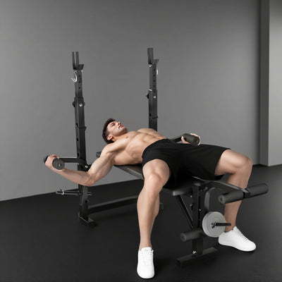Banc de musculation ajustable Soozier avec support pour développé couché, banc à biceps, extension de jambe et tirage latéral