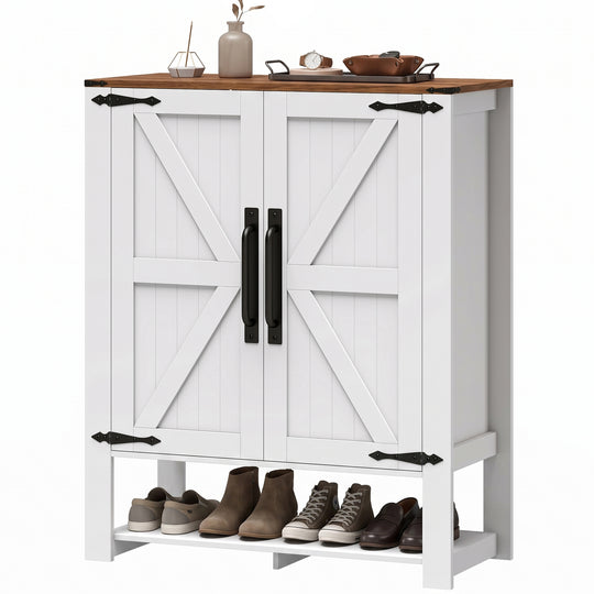 Shoe Cabinet 5 Tier Shelves Shoe Storage Cabinet Anti Tip Hardware Open Cubby Rustic White