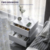 Bedside Table with Charging Station and LED Light Modern Nightstand with USB Ports AC Outlets Drawers Remote, White