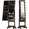 Free Standing Armoire Organizer, Lighted Mirrored Jewelry Cabinet w/ Angle Adjustable & 16 LED Lights, Dark Brown