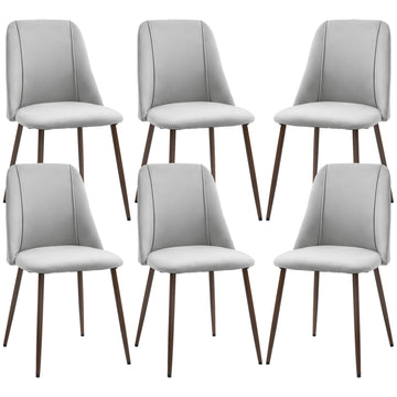 Upholstered Dining Chairs Set of 6, Velvet Accent Chair with Back and Wood-grain Steel Leg for Kitchen