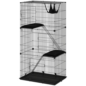 3-Tier Cat Cage Indoor, Detachable Metal Wire Kennel withwith Hammock, Platform, Tray and Cushion for 1-2 Kittens