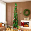 9ft Christmas Tree with Colourful DIY Synchronized LEDs, Hinged Pencil Xmas Tree with Remote, Daily Timer, Green