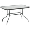 Metal Garden Dining Table with Umbrella Hole, Outdoor Patio Table with Tempered Glass Top, 47.25