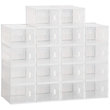 18 Pack Shoe Storage Boxes, Space-saving Shoe Organizers, Clear Plastic Stackable Holders Containers with Front Opening