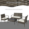 4 Pieces Patio Furniture Sets with A Loveseat, Two Armchairs and A Coffee Table, Outdoor Conversation Set with Glass Top Table, Grey PE Rattan and Cream White Cushions