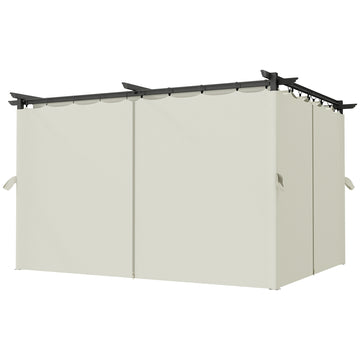 10' x 13' Pergola with Retractable Canopy and Curtains, UPF30+ Sun Shade Shelter for Grill, Garden, Backyard, Deck