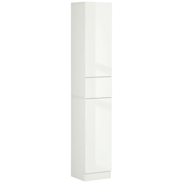 Tall Bathroom Cabinet, Narrow Bathroom Storage Cabinet with Doors, Drawer and Adjustable Shelves, High Gloss White
