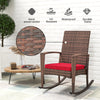 Outdoor PE Rattan Rocking Chair, Garden Glider Rocking Chair, Wicker Patio Chair Set with Armrest and Cushion, Wine Red