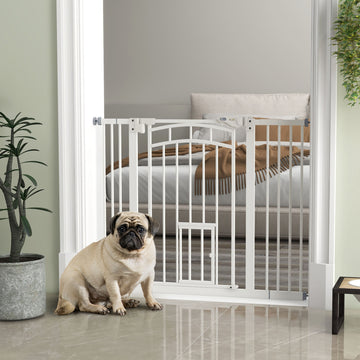 Auto-Close Pet Gate, Stair Gate with Cat Door, Double Locking for Doorways Hallways Stairs, Fits 29