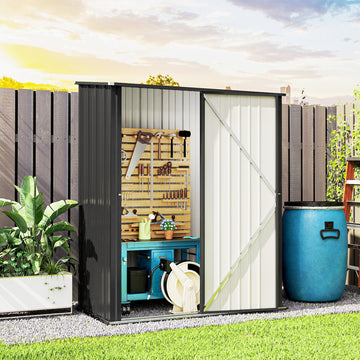 5' x 3' Outdoor Storage Shed, Steel Garden Shed with Single Lockable Door, Tool Storage Shed for Backyard, Black