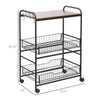 Rolling Kitchen Cart, 3-Tier Utility Storage Cart with 2 Basket Drawers & Side Hooks, Lockable Casters for Dining Room