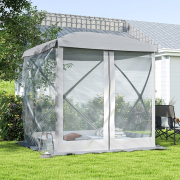 Pop-Up Tent, Foldable Screen Tent with Carry Bag, Zippered Door and Ground Stakes, Fits 3-4 People, Light Grey