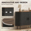 Sideboard Buffet Cabinet with Curved Tambour Doors and Storage, Brown Wood Grain