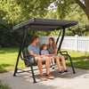 3-Person Porch Swing Chair, Patio Swing Bench with Adjustable Canopy, Removable Thicken Cushion and Weather Resistant Steel Frame for Outdoor, Garden, Poolside, Black