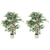 4FT Artificial Banyan Tree Set of 2, Fake Potted Tree with Solid Wood Trunk and Pot for Indoor