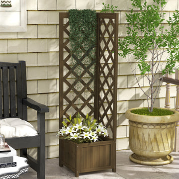 Raised Garden Bed Wood Planter with Trellis for Vine Climbing, 16