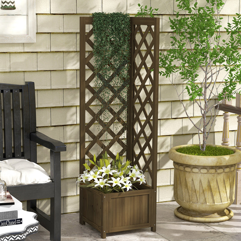 Raised Garden Bed Wood Planter with Trellis for Vine Climbing, 16