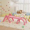 Qaba 7-in-1 Pikler Triangle Set, Foldable Wooden Climbing Toys with Arch, Ramp and Ladder for Toddlers 1-4 Years, Pink