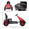 Pedal Go Kart for Kids, Pedal Car with Adjustable Bucket, Handbrake, 4 Rubber Wheels Powered Ride, Red