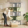 5-Tier Bookshelf, S Shaped Geometric Bookcase with 15 Compartments, Black Wood Grain